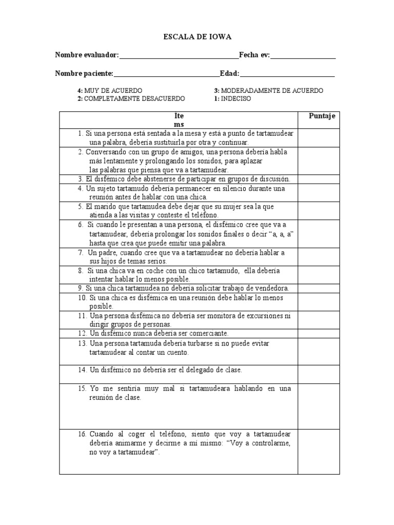 Escala de Iowa Ev Disfemia | PDF | Tartamudeo