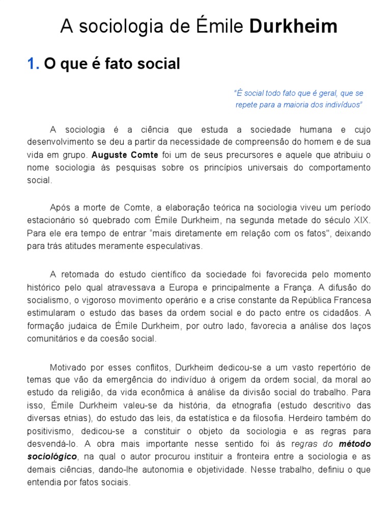 A concepção de fato social de Émile Durkheim: coerção, exterioridade e ...