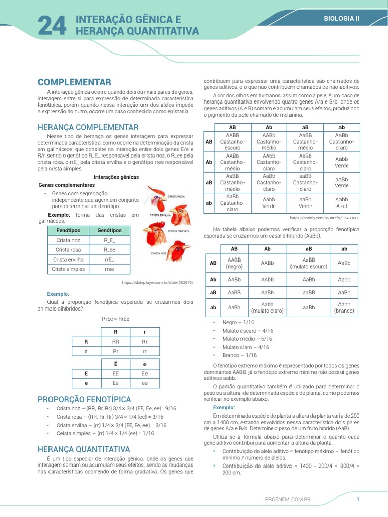 Interação Gênica E Herança Quantitativa: Complementar | PDF | Epistasia ...