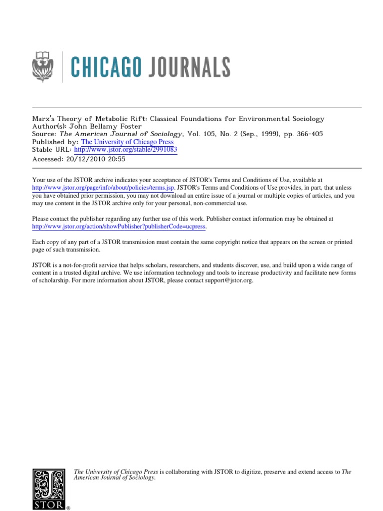 Foster - Marx's Theory of Metabolic Rift | PDF | Soil Fertility | Sociology