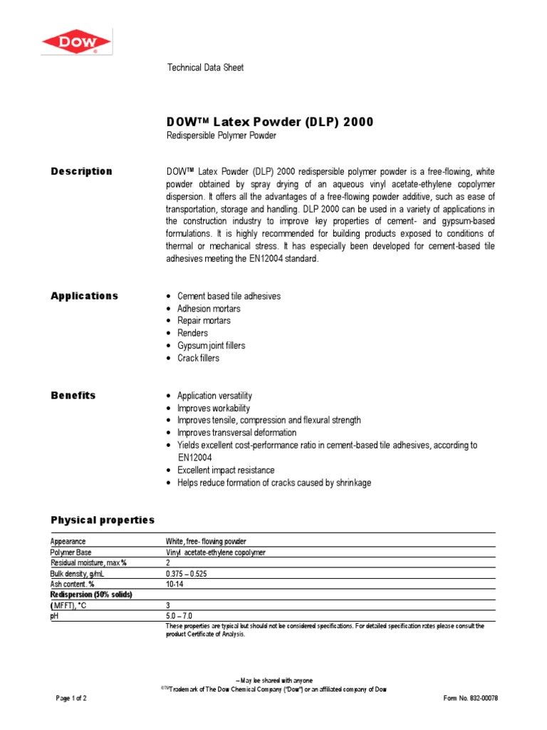 DOW Latex Powder (DLP) 2000: Description | PDF | Waste Management ...