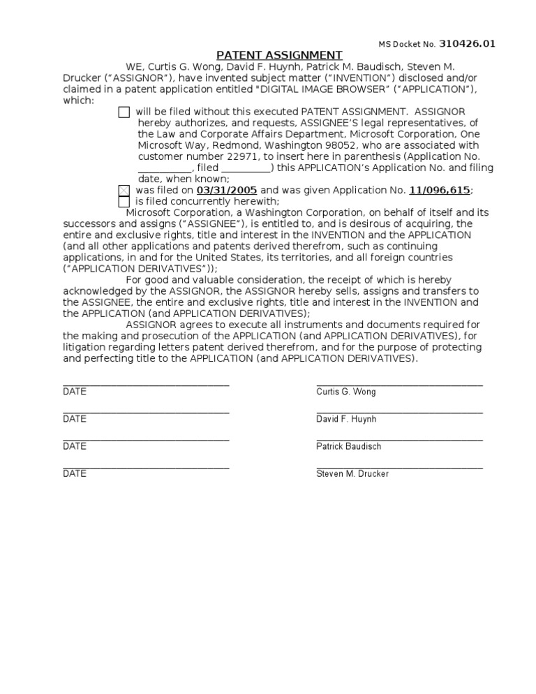 Patent Assignment for Digital Image Browser | PDF | Patent Application ...