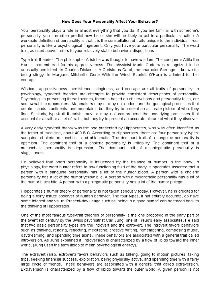 How Does Your Personality Affect Your Behaviour PDF Extraversion And Introversion Carl Jung