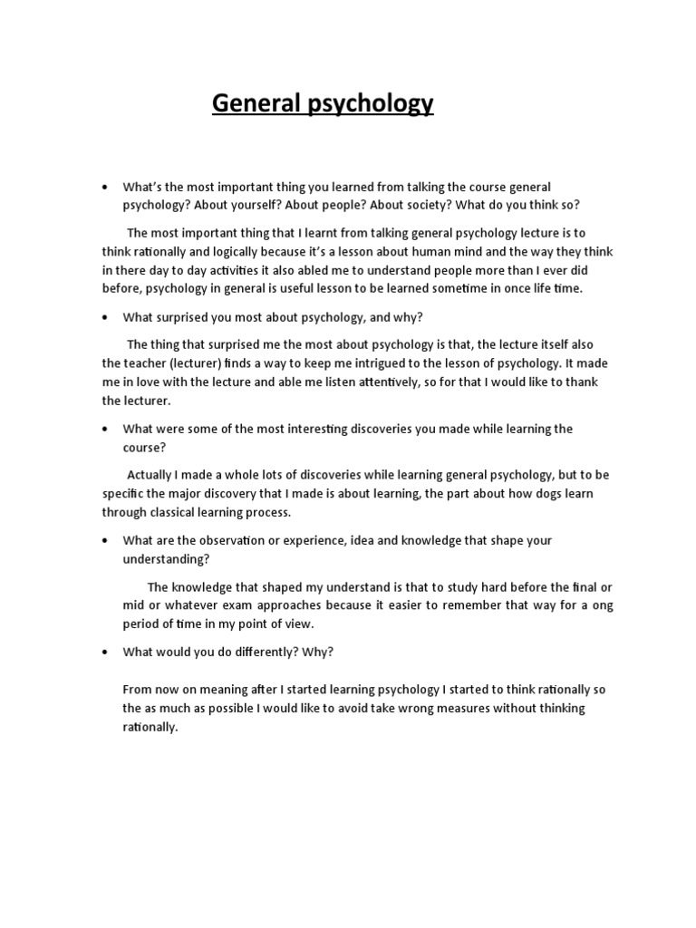 Insights from General Psychology Course | PDF | Self-Improvement