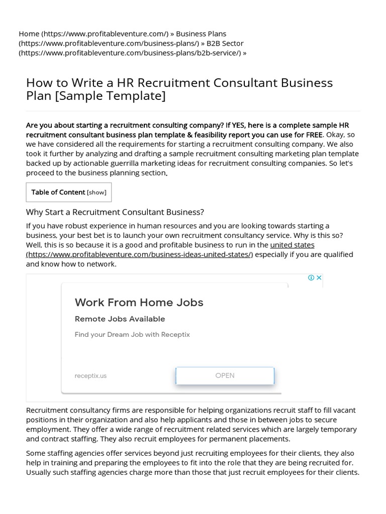 HR Recruitment Consultant Business Plan | PDF | Recruitment 