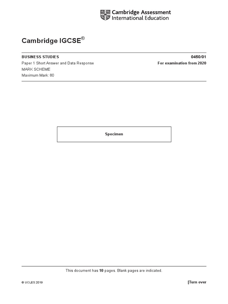 Cambridge IGCSE: Business Studies For Examination From 2020 | PDF ...