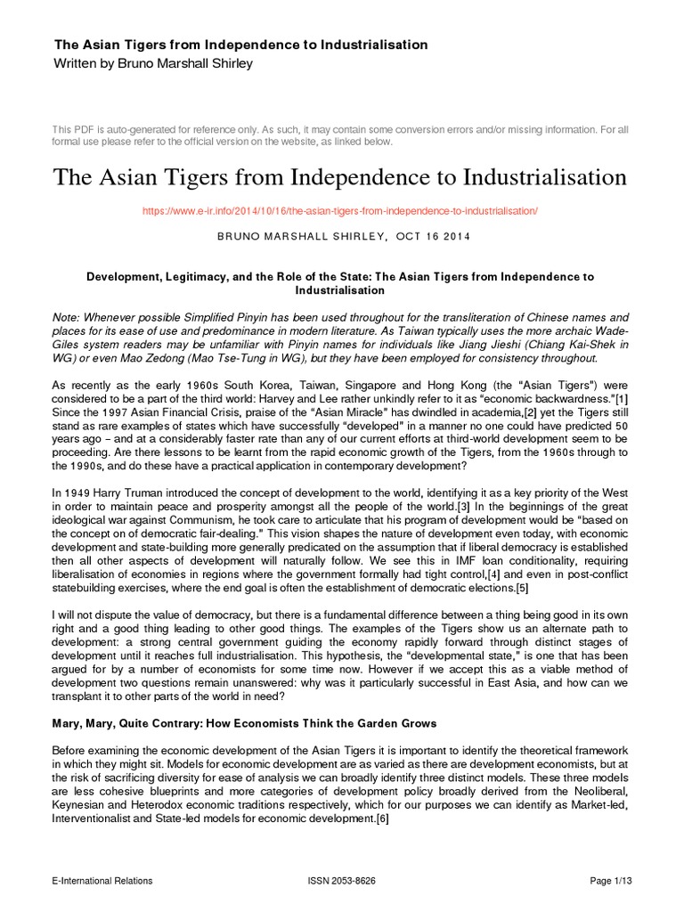 Asian Tigers: Path to Industrialisation | PDF | Four Asian Tigers ...