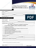 Formulario de Recomendación Del Pastor (a) Local