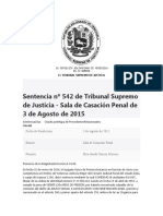 Sentencia no 542 de Tribunal Supremo de Justicia - Sala de Casación Penal de 3 de Agosto de 2015