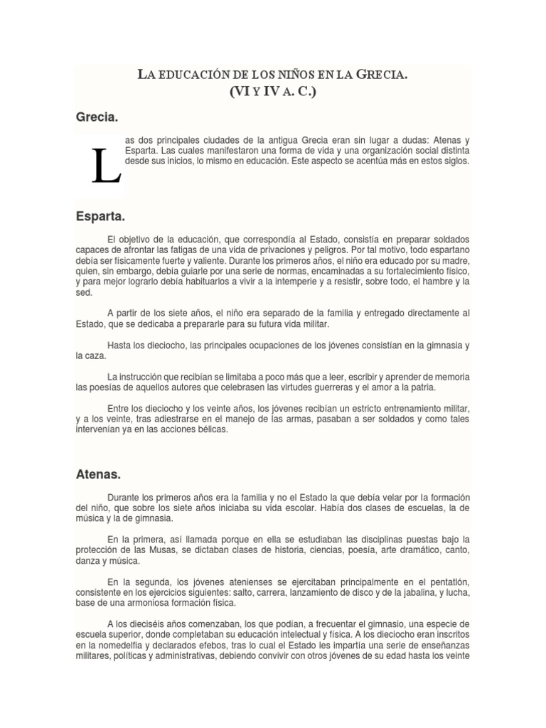 Educación en Atenas y Esparta: Comparativa | PDF | Esparta | Antigua Grecia