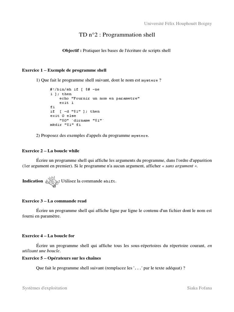 Td2 Programmation Shell Pdf Structure De Controle Html