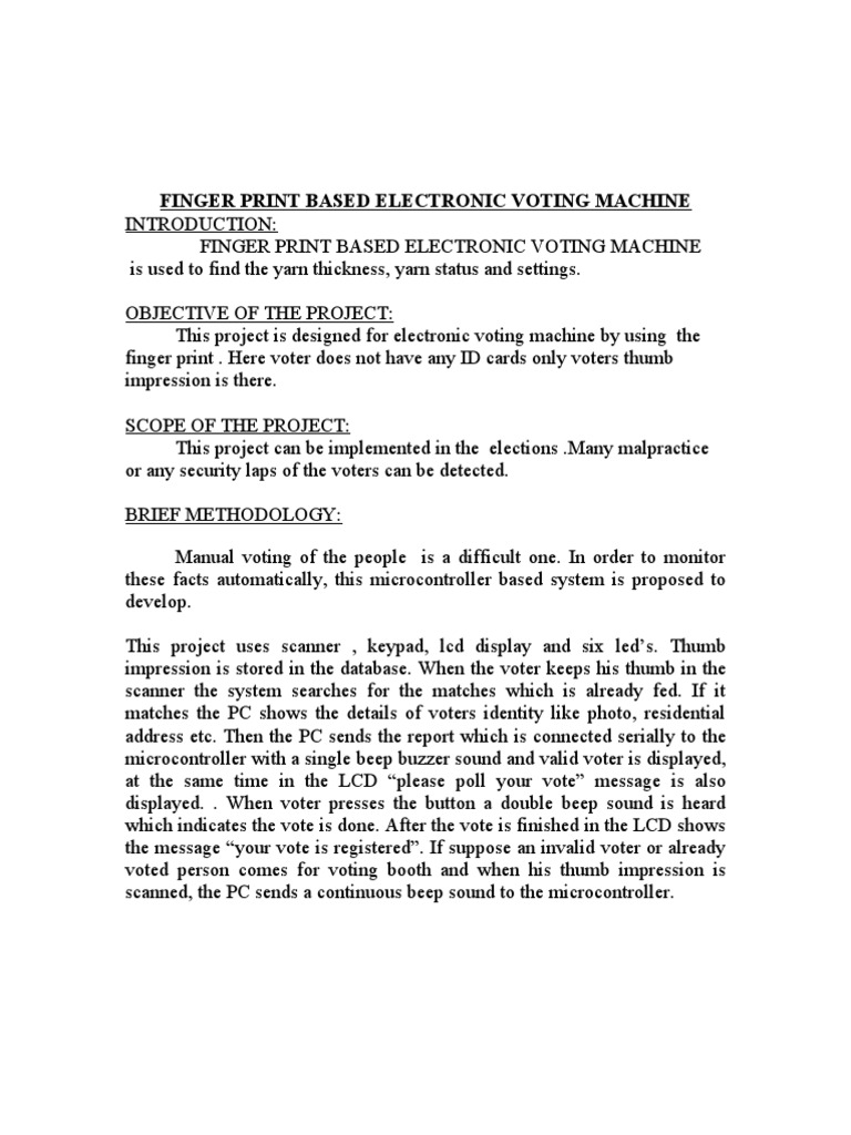 Finger Print Based Electronic Voting Machine | PDF | Electronic Voting ...