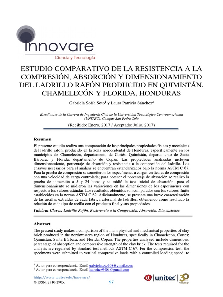Resistencia A La Compresion, Absorcion Del Ladrillo Rafon | PDF ...