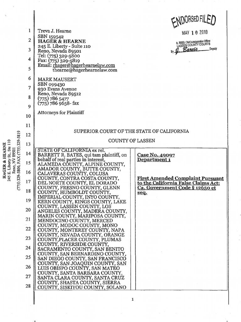 California Qui Tam False Claims Recording Fees Download Free PDF