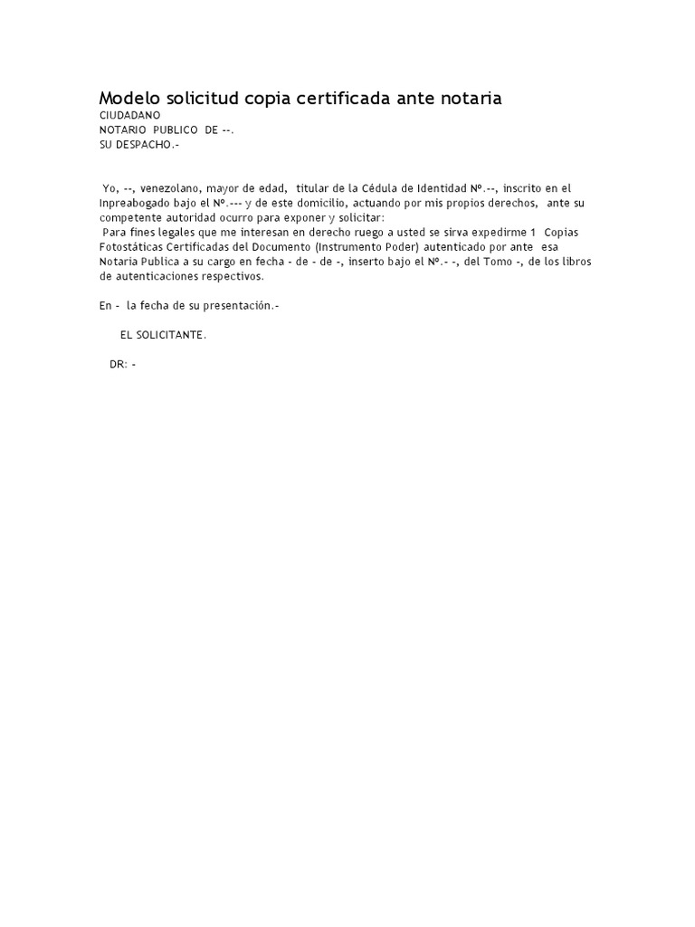 Modelo Solicitud Copia Certificada Ante Notaria | PDF