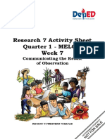 Research 7 Activity Sheet Quarter 1 - MELC 8 Week 7: Communicating The Result of Observation