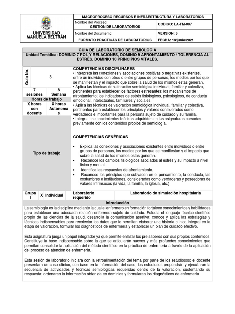 Guía de Laboratorio en Semiología | PDF | Principio | Comportamiento