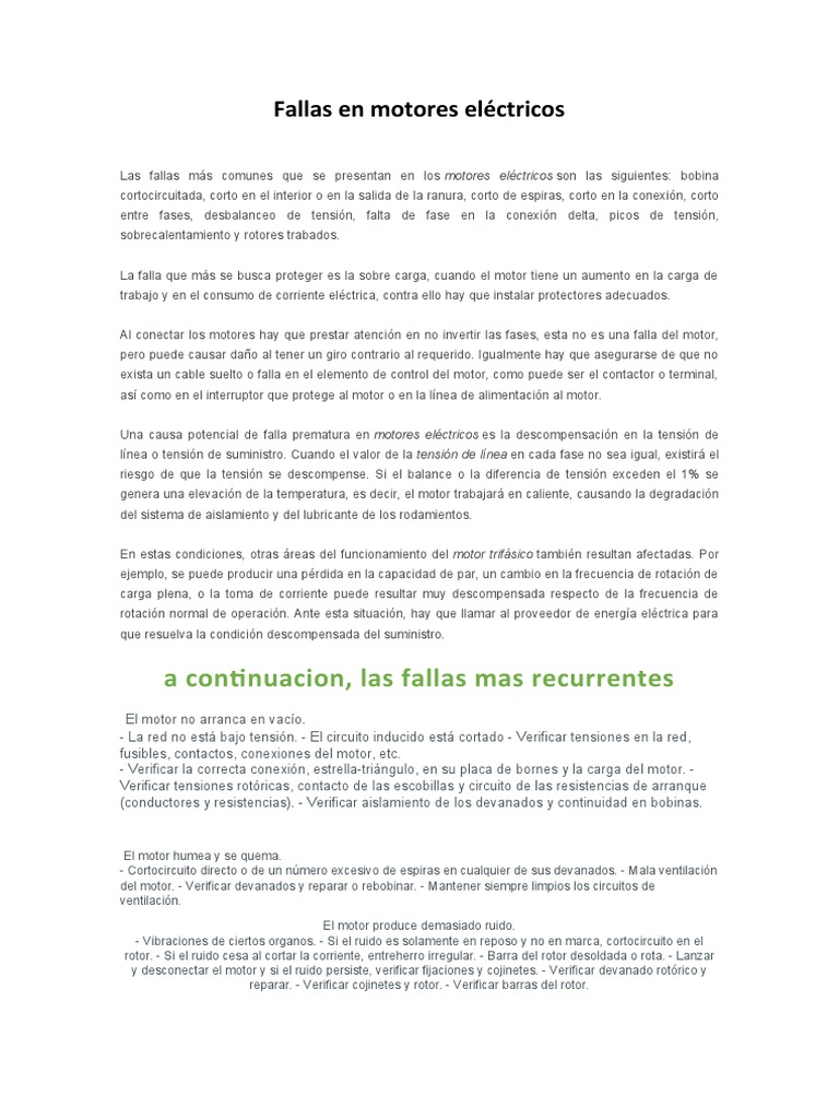 Fallas Comunes en Motores Eléctricos | PDF | Inductor | voltaje