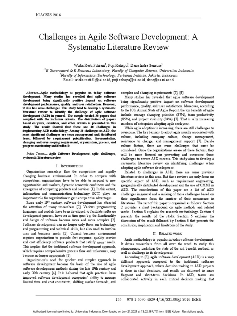 Challenges in Agile Software Development A Systematic Literature Review ...