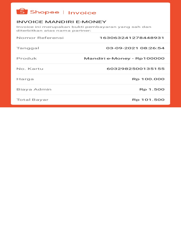 Invoice Pembayaran Mandiri e-Money | PDF