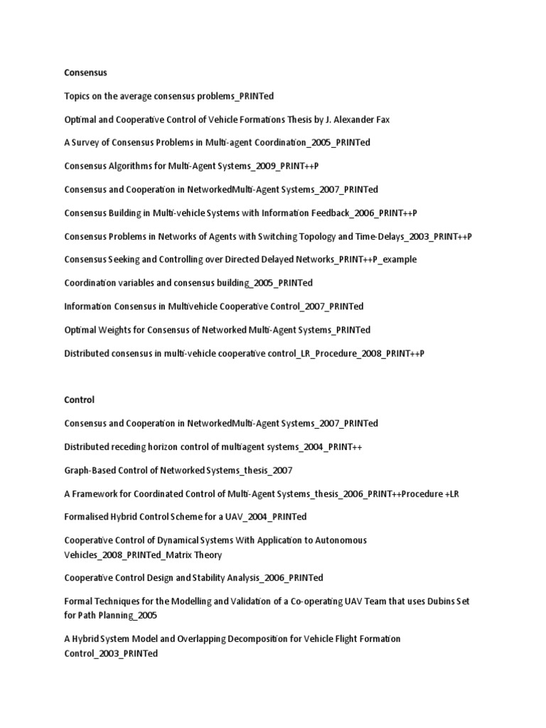 Multi-Agent Systems Consensus Control | PDF