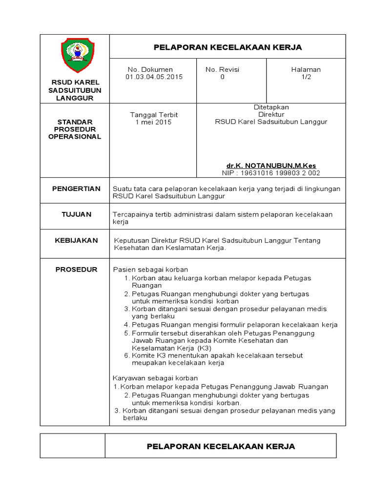 Standar Prosedur Pelaporan Kecelakaan Kerja Di Rumah Sakit Pdf