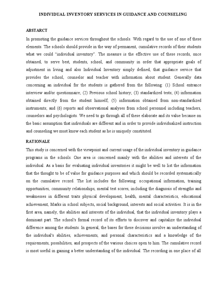 Individual Inventory Services in Schools | PDF | Psychology | Inventory