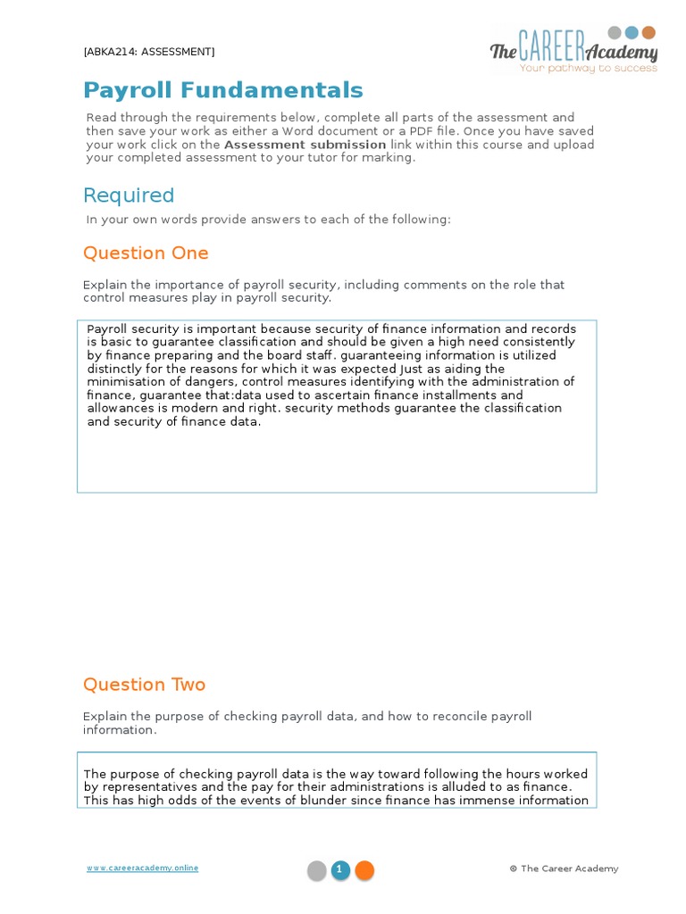 Payroll Fundamentals Required PDF Employment Government Finances