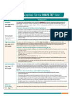 Performance Descriptors For The TOEFL iBT: Level Reading Section