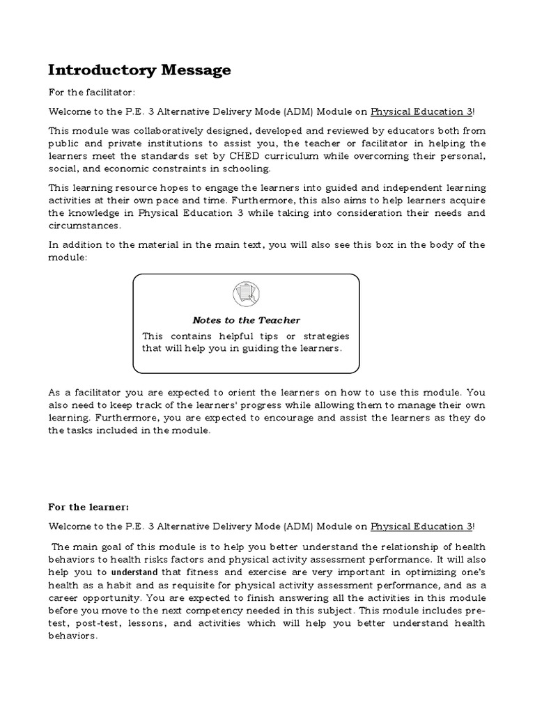 Introductory Message: Notes To The Teacher | PDF | Muscle | Dances