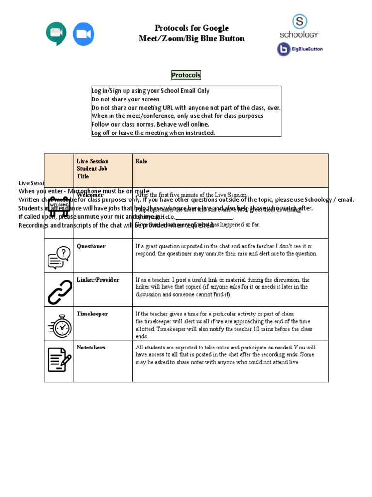 Student Protocols For Online Meeting Pdf Information Technology