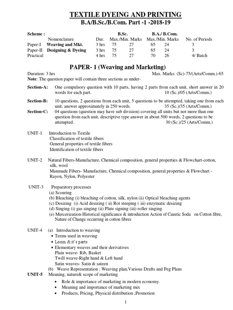 Textile Dyeing & Printing Curriculum 2018-19 | PDF | Dyeing | Textiles