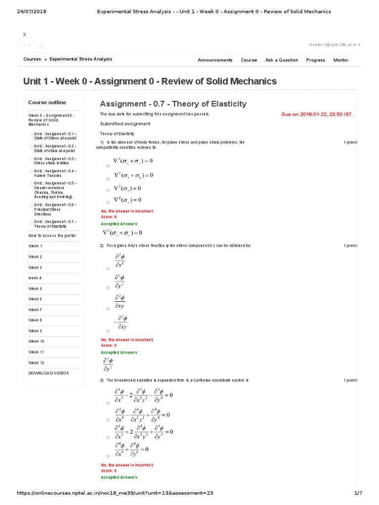 Unit 1 - Week 0 - Assignment 0 - Review of Solid Mechanics | PDF ...