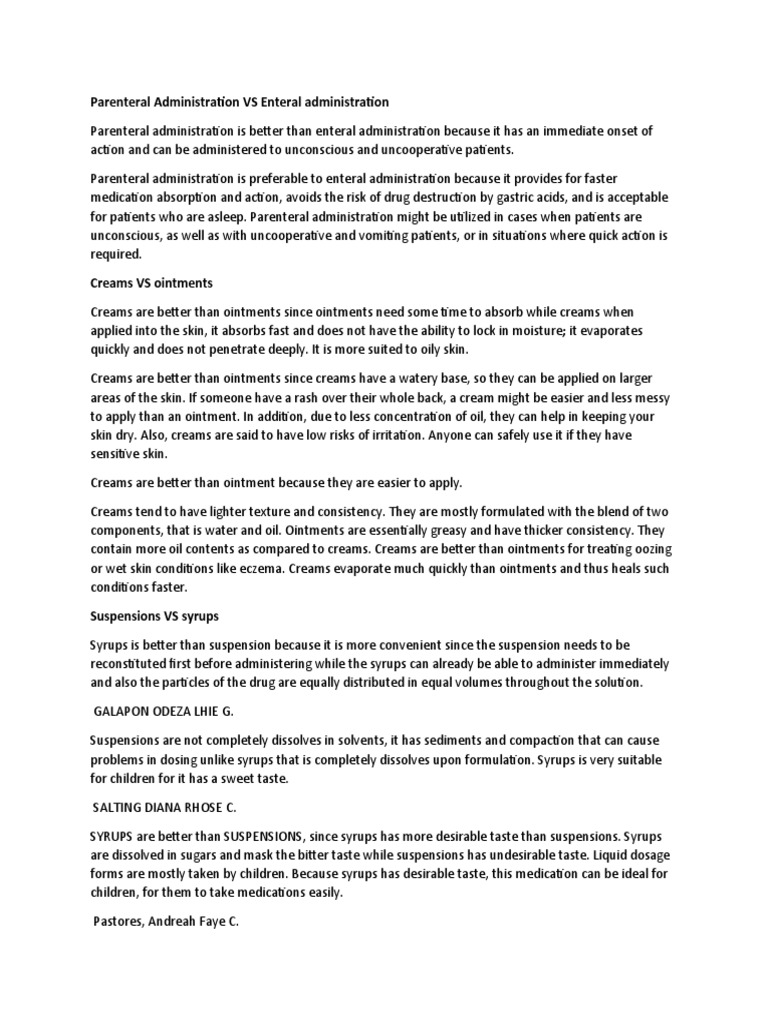 Parenteral Administration Vs Enteral Administration PDF Topical