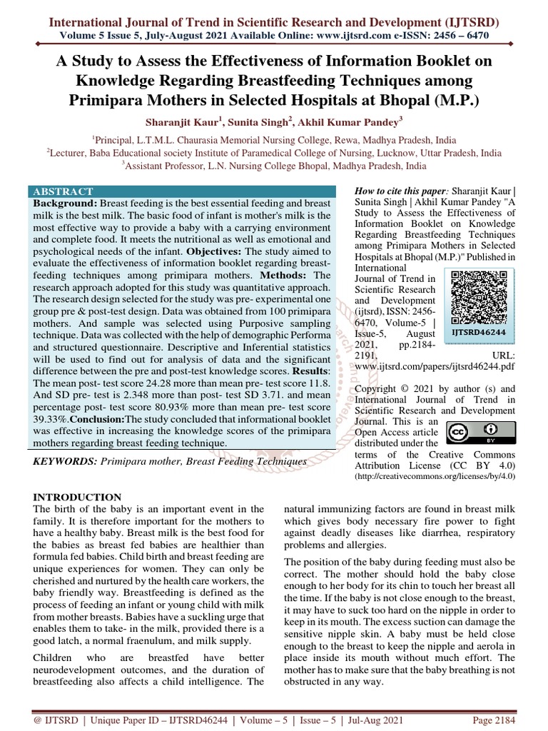 A Study To Assess The Effectiveness of Information Booklet On Knowledge ...