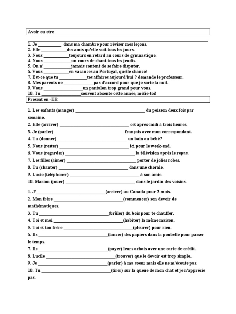 Avoir Ou Etre Et Textes Facile Pdf