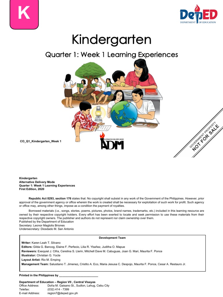Kindergarten: Quarter 1: Week 1 Learning Experiences | PDF | Learning ...