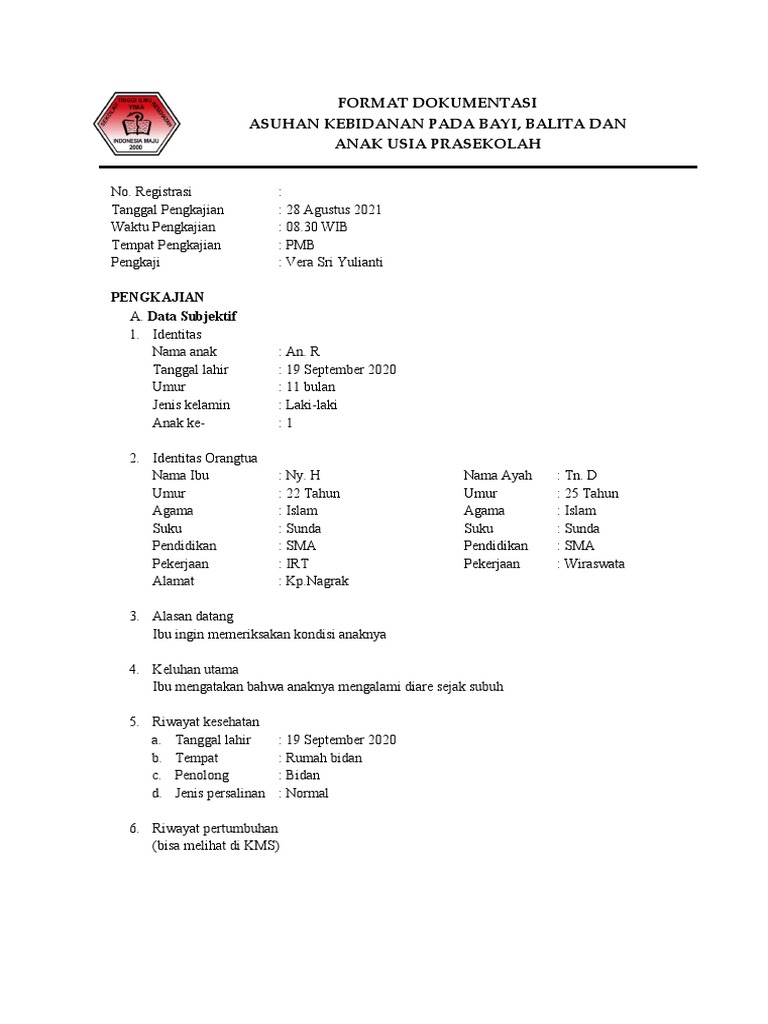 Format Dokumentasi Stase 3 Bayi, Balita Dan Anak Pra Sekolah 1 | PDF