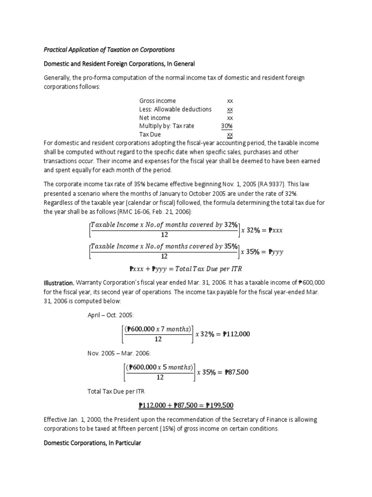 Practical Application of Taxation On Corporations | PDF | Gross Income ...