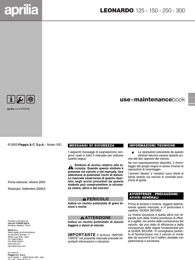 Libretto Uso E Manutenzione Piaggio Beverly 300 Pdf