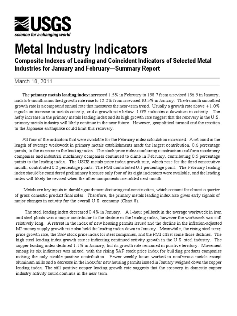 Metal Industry Indicators Report March 2011 | PDF | Recession ...