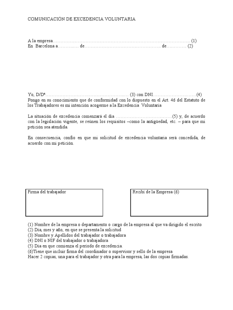 SOLICITUD EXCEDENCIA VOLUNTARIA
