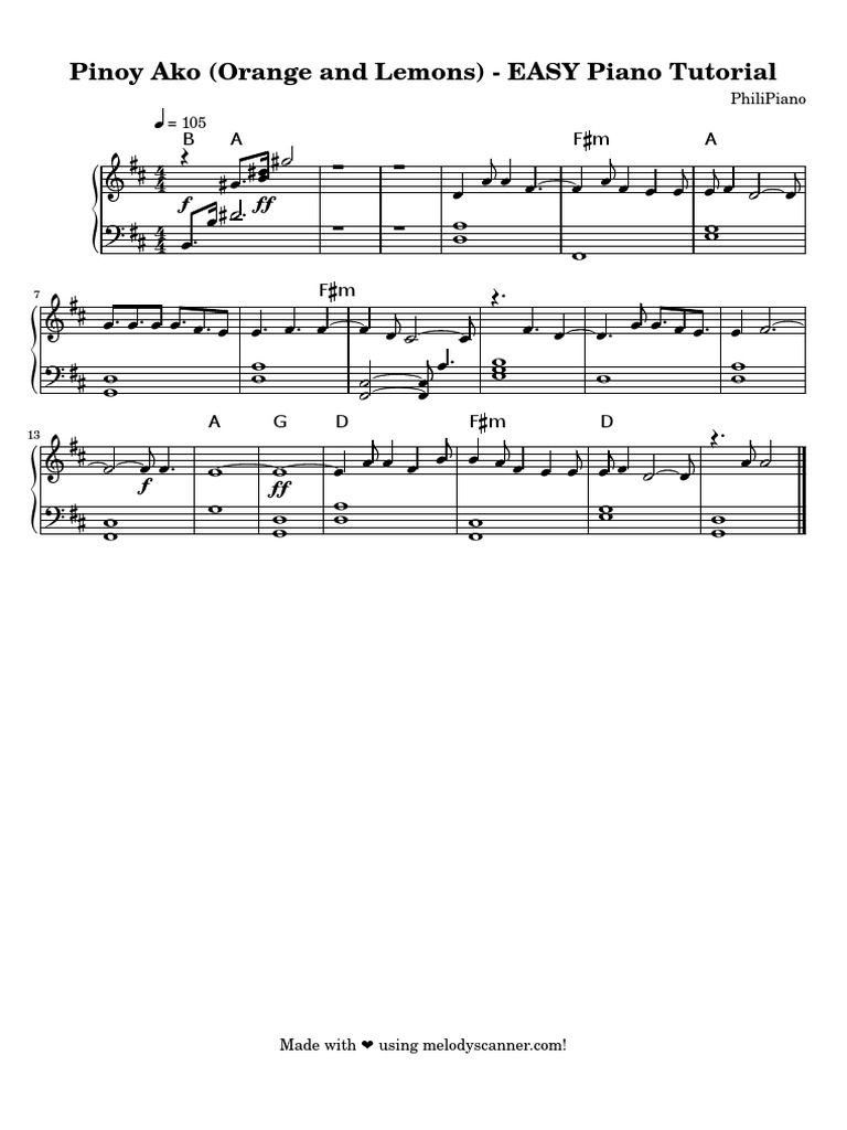 Pinoy Ako (Orange and Lemons) EASY Piano Tutorial PDF