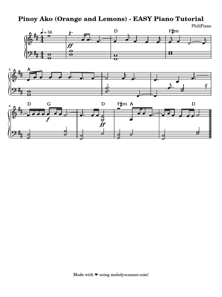 Pinoy Ako (Orange and Lemons) EASY Piano Tutorial PDF