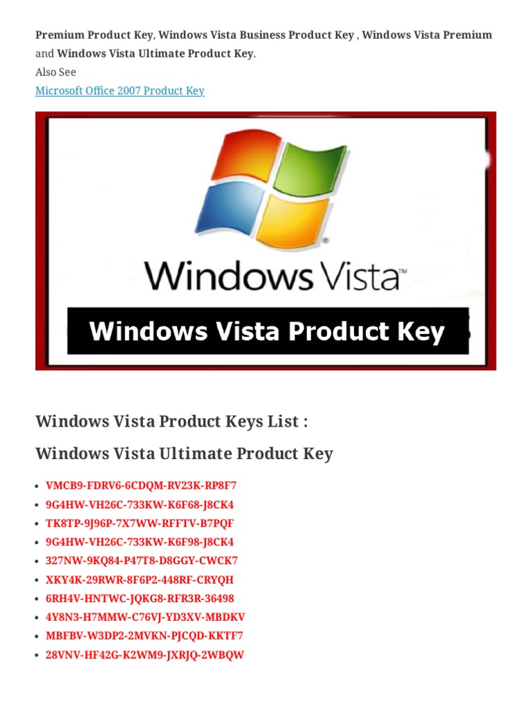 Windows Vista Product Key Serial Key Free (100 Working) PDF