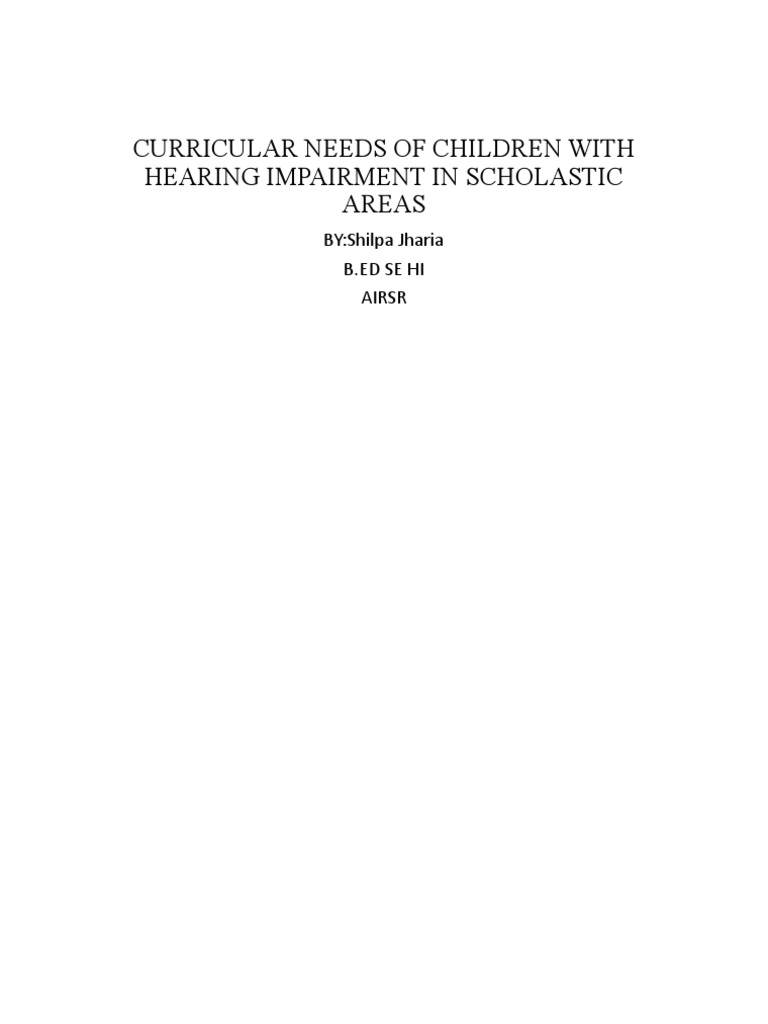 Curricular Needs of Children With Hearing Impairment in | PDF