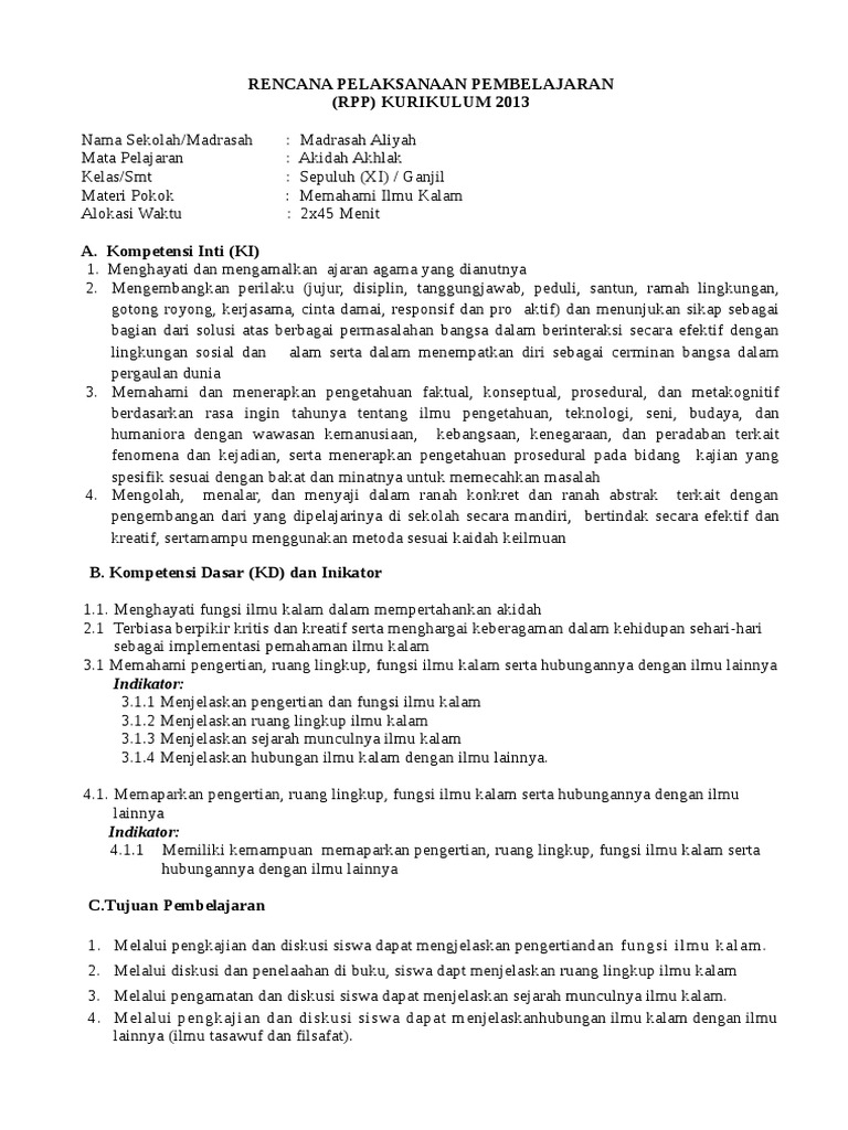 Rencana Pelaksanaan Pembelajaran (RPP) Kurikulum 2013: Indikator | PDF