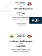 Certificate of Achievement ECQ Team: Mobile Legend Champion 2021
