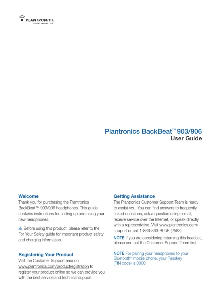 Plantronics Backbeat 903 Manual | PDF