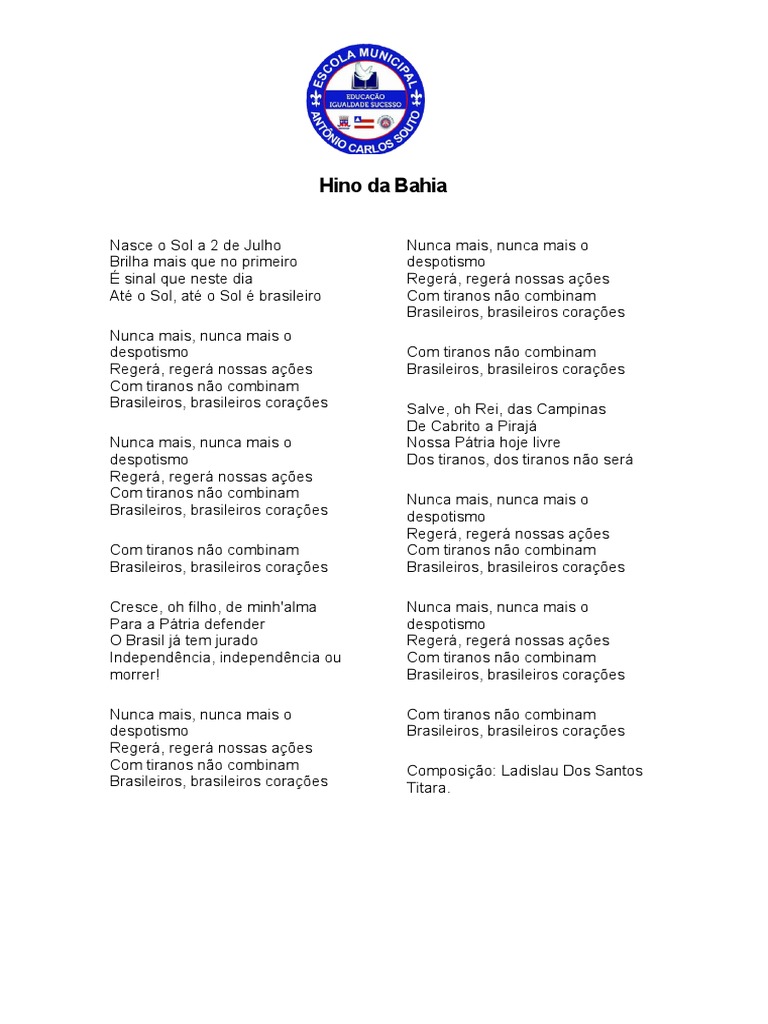Hino Da Bahia | PDF | Ciências Sociais | Religião e Espiritualidade